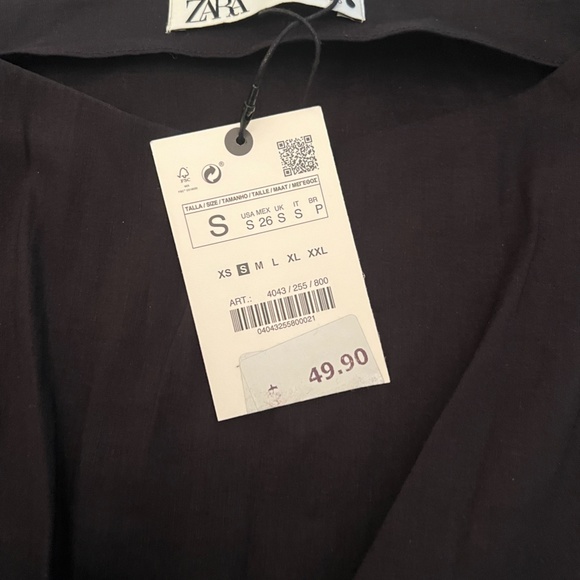 ZARA Black Front Tie Stretch Long Sleeve Top S - Picture 3 of 5